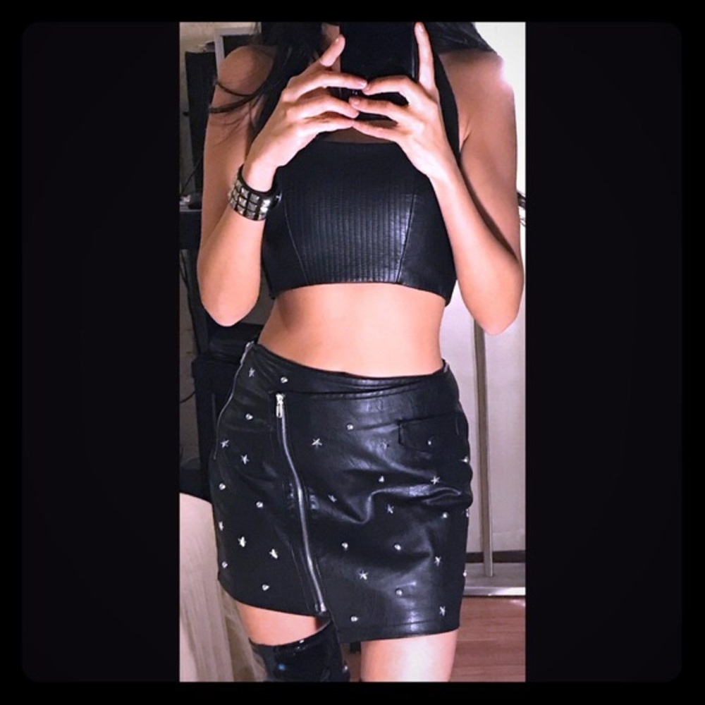 Studded black leather skirt XS